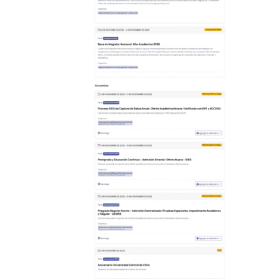 Sitio web Calendario UCEN – Universidad Central
