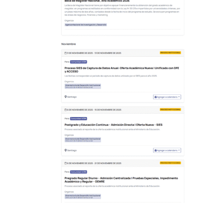 Sitio web Calendario UCEN – Universidad Central